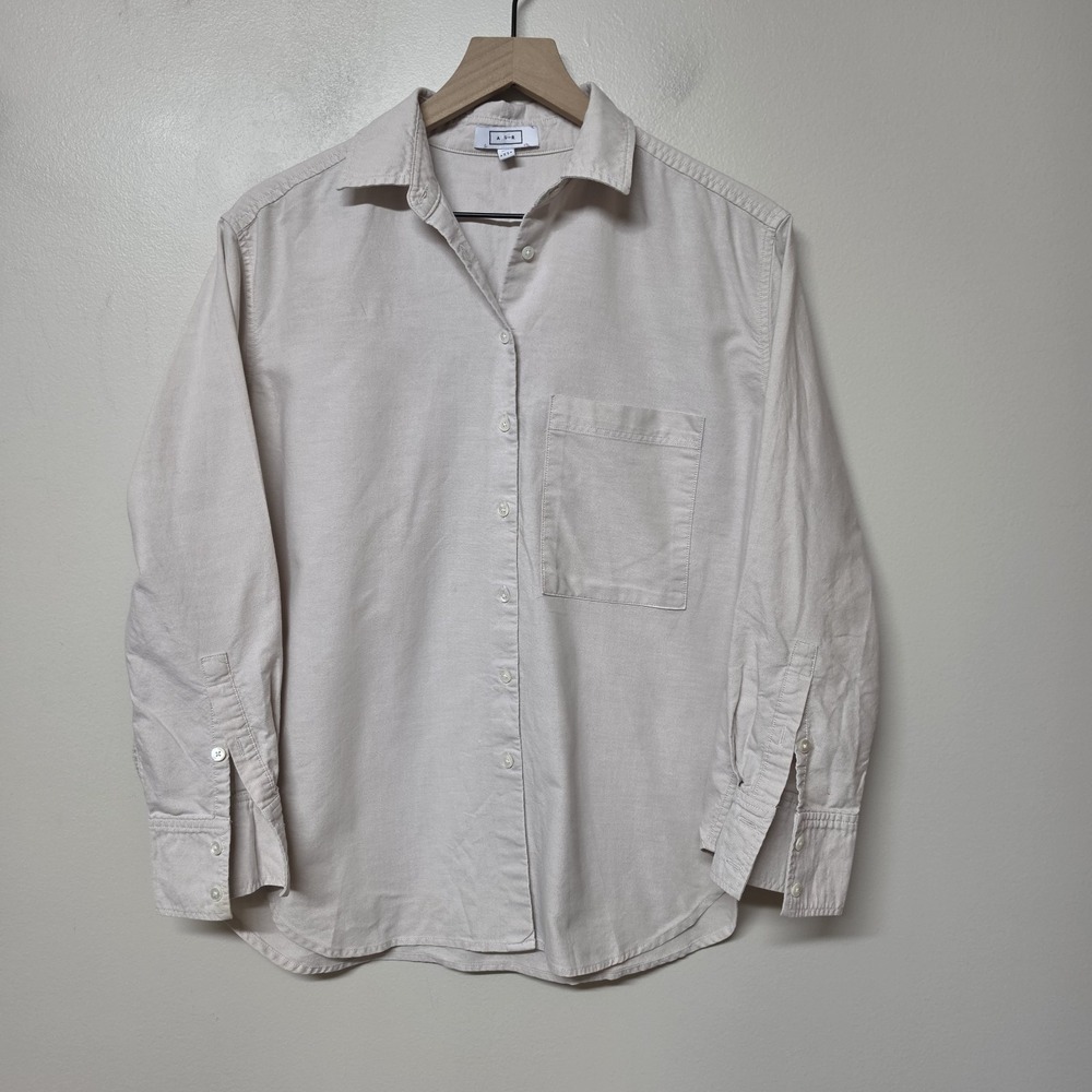 AYR The Deep End Shirt Womens XS Beige Oxford Button Up Oversized Cotton Top